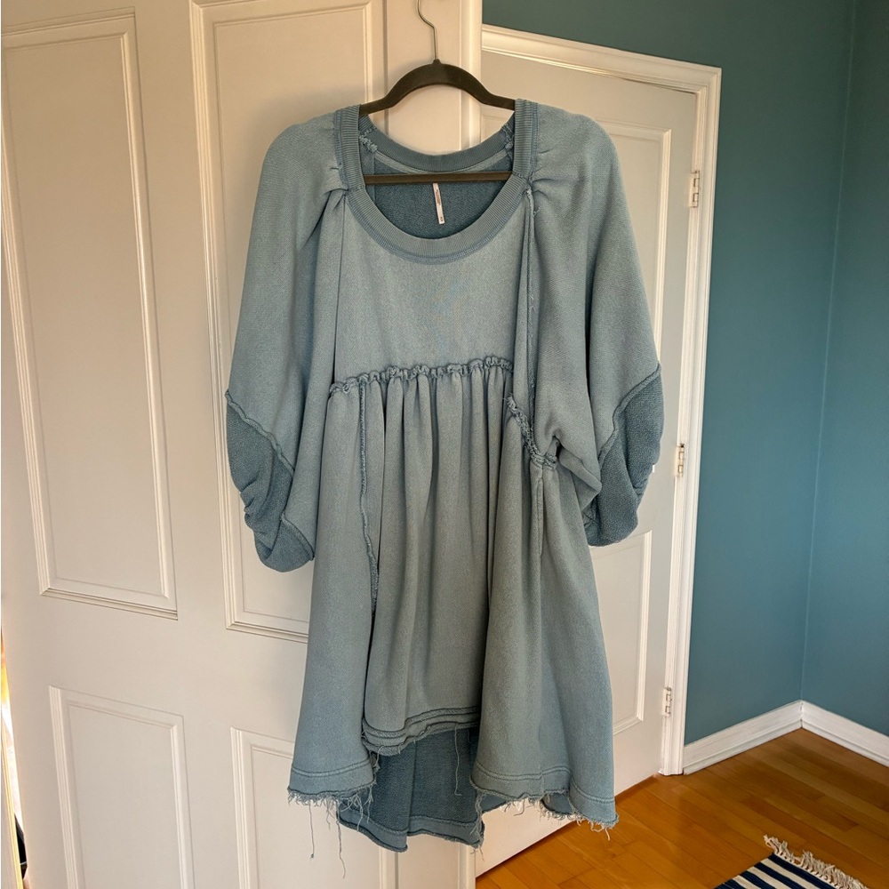 Free People Sunchild Babydoll Light Blue Tunic Sweatshirt Dress - Picture 5 of 9